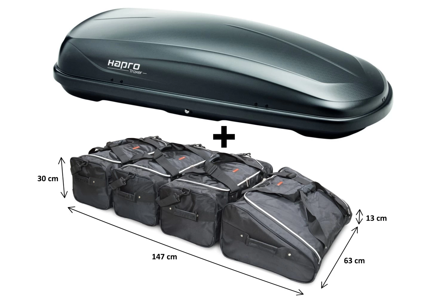 Roof Box Hapro Traxer 5.6 Anthracite With Car-Bags.com Bag Set
